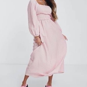 NWT- Topshop stripe textured back detail midi dress in pink Sz 14